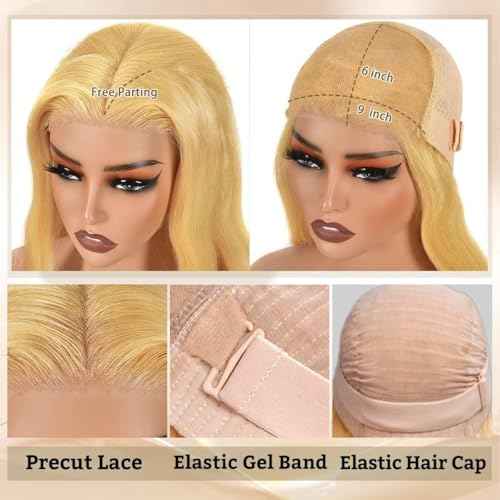 28 Inch Honey Blonde Wig Human Hair 220% Density 9x6 Body Wave Lace Front Wigs Human Hair Pre Plucked Colored 27# HD Frontal Wigs
