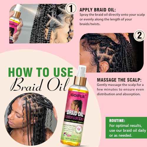 Braid Oil for Soothes Moisturizes Dry & Itchy Scalp- Braid Care for Dandruff and Thinning Edges- Braiding Scalp Oil for Locs & Twists Enhances Shine and Reduces Frizz Refreshes Dry Hair 8 fl oz