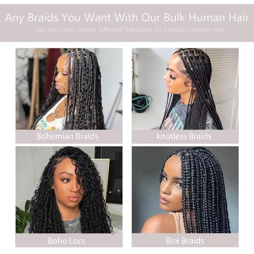 20 Inch Human Braiding Hair for Boho Braids Human Hair 100g 2 Bundles Deep Wave Bulk Human Hair for Braiding No Weft Curly Braiding Hair Bulk Hair Extensions Real Human Hair Natural Color
