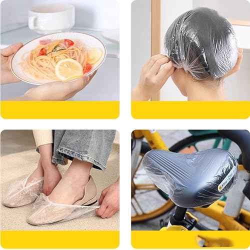 200 PCS Disposable Shower Caps Thickened Waterproof Hair Bath Caps for Women Men Girls Travel Spa Hotel Home Use Salon - Multi-Purpose Elastic Plastic Shower Caps, Essentials Accessories 18.1" (Clear)