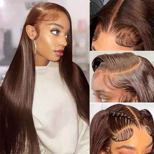 Brown Closure Human Hair Transparent HD Lace 5x5 Closure straight Chocolate Brown 4# Brazilian Human Hair Pre Plucked With Baby Hair Wet And Wavy Lace frontal For Women 20 Inch