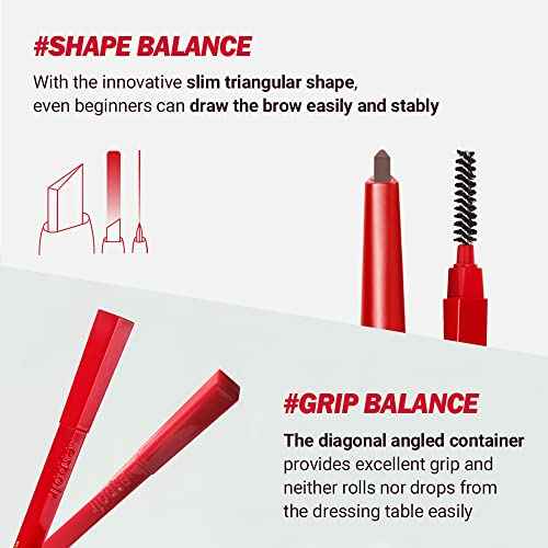 Espoir The Brow Balance Pencil #5 Light Brown | Eye Brow Pencil Quick and Easy to Draw without Clumping with Slim Triangle Shape| A Detailed and Rich Eyebrow Texture | Korean Eyebrow Makeup