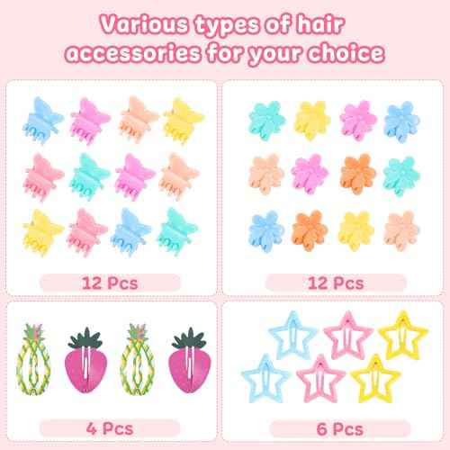 Toddler Hair Accessories for Girls, Colorful Elastic Hair Ties Set with Hair Clips, Funtopia 1246pcs Hair Rubber Bands with Cotton Baby Hair Ties, Mini Hair Clips, Hair Tail Tools for Kids