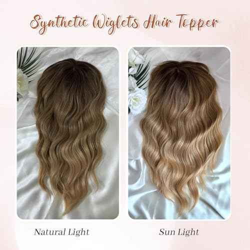 MARJORIE Hair Topper,Wavy Hair Toppers for Women 14inch Natural Looking Hairpiece with Wispy Bangs, Volume Booster Wiglet for Full Coverage, Quick Styling for Party/Date Night/Social/Content Creators