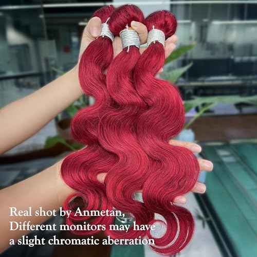 12A Burgundy Red Bundles with Closure 2x6 Human Hair Body Wave 16 18 20+16 Inch, 3 Bundles and 2x6 HD Transparent Lace Closure Human Hair Deep Part Cherry Red 99J Colored Bundles Quick Weave