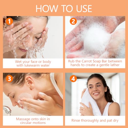 Dermis 8 Natural Carrot Soap Bar ? Brightening & Nourishing Face & Body Soap ? Made with Carrot Extract, Jojoba & Camellia Oils (200g x 6 Pack)