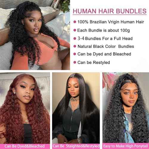 Curly Bundles Human Hair Water Wave 1 Bundle Human Hair 24 Inch 12A Grade 100% Unprocessed Virgin Remy Hair Weave Extension #1B Color