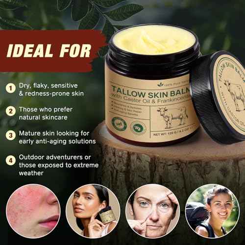 FANSHI Tallow Skin Balm With Castor Oil & Frankincense, Vitality Frankincense Balms 100% Grass-Fed Tallows For Skin Care Castor Oil Balm Beef Tallow For Face & Body120 G/4.2 Oz