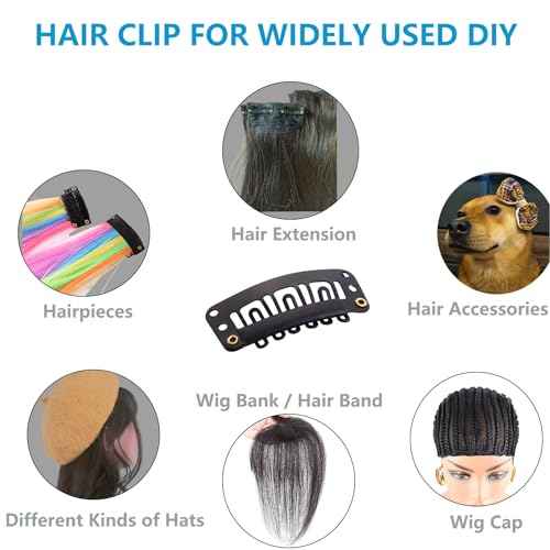 30 Pieces Wig Clips to Secure, Flat Hair Clip, Hair Extension Clip with Thread Kit, Hair Extensions Clip for Women, Bangs Hair Clip DIY Set for Kids and Pets, Black Chunni Clips
