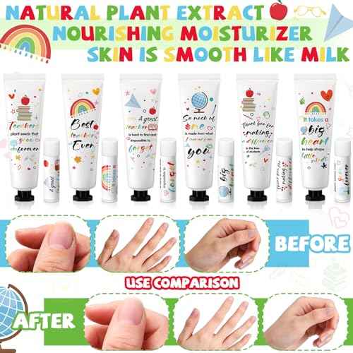 48 Set Appreciation Teacher Gifts Bulk Lip Balm Hand Cream Thank You Gift with Cards Organza Bags Travel Size Moisturizing Hand Lotion for Back to School Appreciation Teacher Gifts