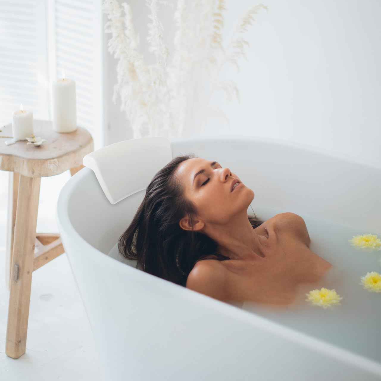 POPETPOP Bath Pillow for Tub - PU Wave Bath Pillow, White Bath Tub Pillows for Head and Neck, Waterproof Tub Pillow for Bathtub, Bath Accessories for Women Men Home, Hotel, Salon, Spa (11.59'' X 5.70'