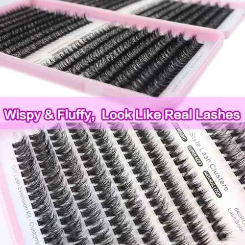 DAODER Cluster Lashes Natural Look 640pcs Wispy Lash Clusters 9-13mm Short Eyelash Extension With 30D+40D+50D+60D Mixed Lash Book D Curl Natural Lash Extension (30D+40D+50D+60D 9-13MM)