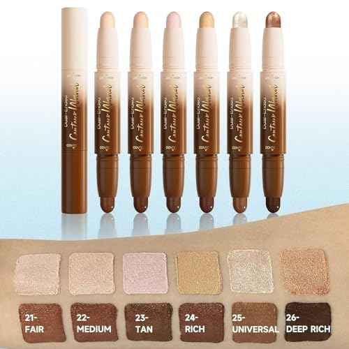 Dual-Ended 2-in-1 Cream Contour & Highlighter Stick Makeup For Face & Body ? Waterproof, Long-Lasting, Suitable for All Skin Tones, 01#Nuetral Nude + Beige