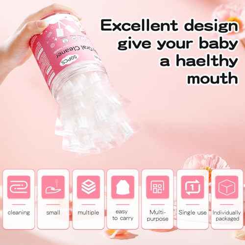 50Pcs Baby Tongue Cleaner for 0-36 Month No Glue Disposable Baby Mouth Oral Cleaner Infant Toothbrush Gum Cleaner 3D Soft Infant Tongue Cleaner+1PCS Finger Toothbrush