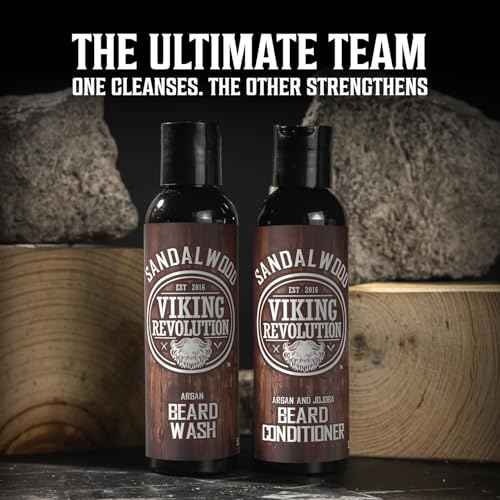 Viking Revolution Ultimate Conditioner for Men's Beard Grooming - Softens, Smoothes and Soothes Beard Itch- Contains Wash, Conditioner, Oil, Balm and Comb- Sandalwood Scent