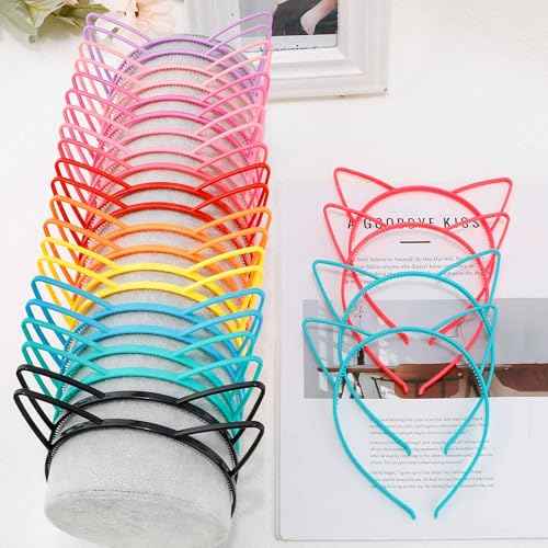 25Pcs Cat Ears Headbands for Women Plastic Kitty Hairbands Cat Ear Hair Hoops Halloween Decorations Hair Accessories for Women Favor for Party Costume Daily Wearing