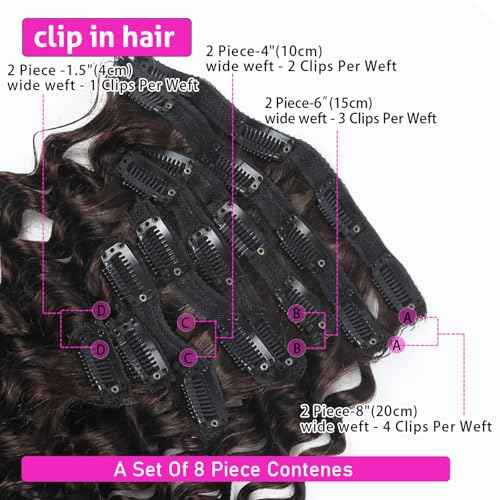 Curly Clip in Hair Extensions Real Human Hair 20inch 120g Invisible & Seamless 100% Brazilian Remy Human Extension Deep Wave Clip ins Extensions Double Weft 8 PCS with 20 Clips #2 Dark Brown