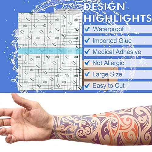 Tattoo Aftercare Waterproof Bandage (9.84 in x 10.9 Yd Roll) Second Skin Wound Healing Protective Skin Adhesive Bandages Transparent Dressing Bandages Tattoo Supplies