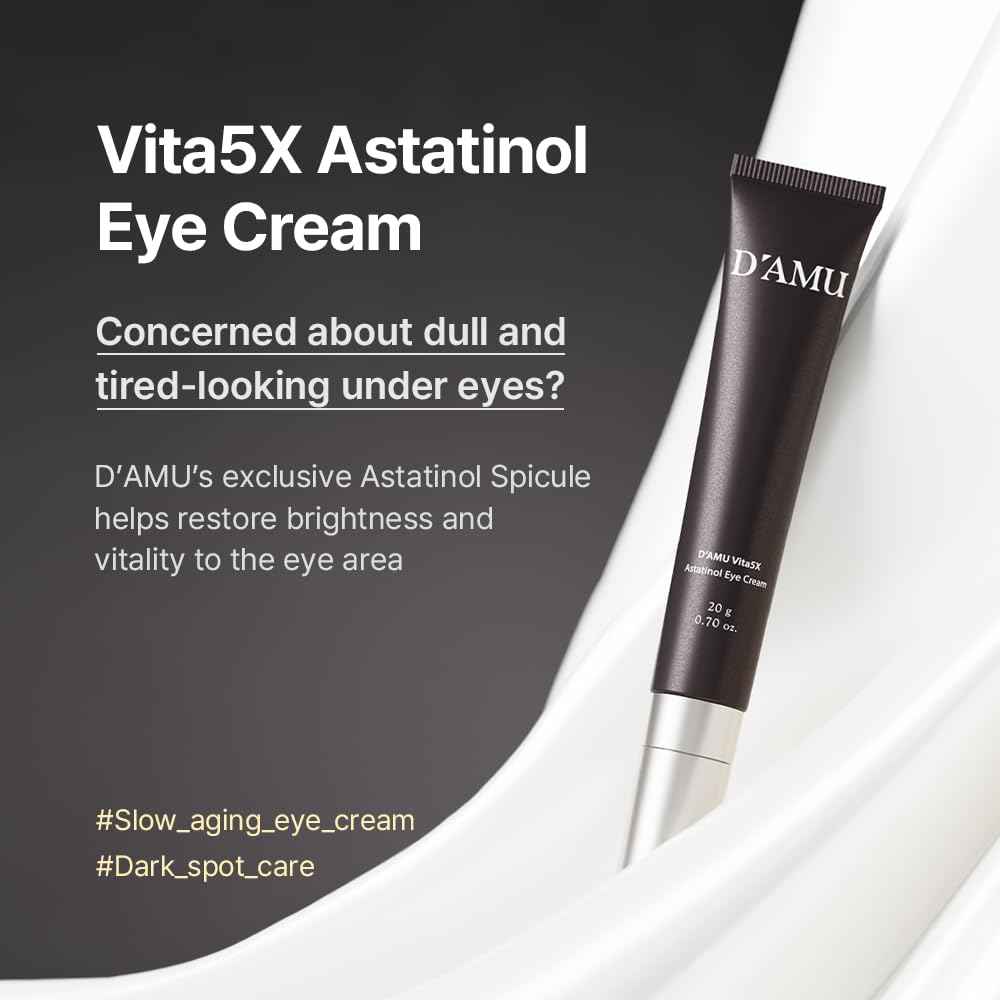 D'AMU Retinol Eye & Neck Cream – Brightening & Firming Cream for Dark Circles, Wrinkles & Pigmentation with Vita 5X, Astaxanthin & Spicule – Korean Skincare – 1.6 oz
