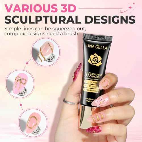 UNA GELLA Metallic 3D Gel Nail Art Bronze Gold 15g No Wipe Sculpting Chrome Gel Nail Polish for Drawing, Molding, Charms and Gems Decoration Lamp Curing Needed
