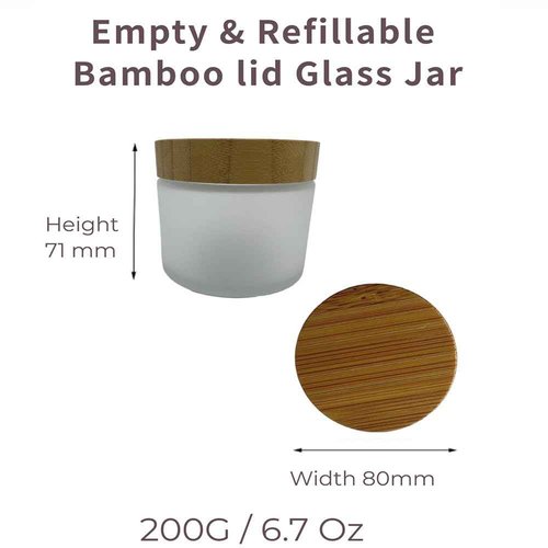 BEECO GIF2U Empty Refillable Frosted Glass Cosmetic Cream Jar 4 Pack 6.7 OZ/200g with Bamboo Lids,Skin Care Travel Containers Pot for Clay Masks,Butter,Body Scrub,Lip Balm, Ointments, Lotion Frost