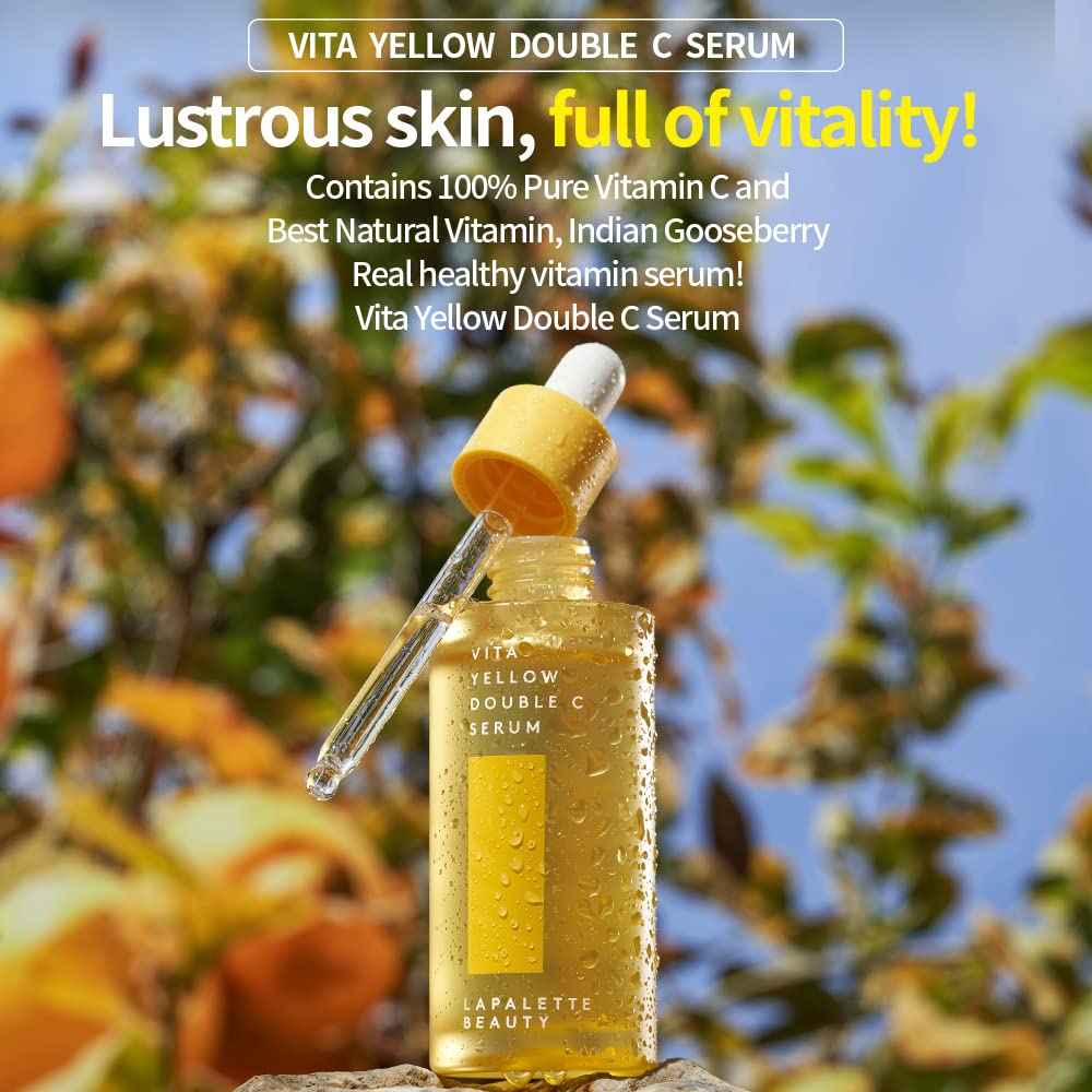 LAPALETTE Vita Yellow Double C Serum | Indian Gooseberry & 9 Essential Vitamins | Nourishing & Skin Firming Effects | Antioxidant Benefits | Korean Skincare 1.18 Fl.oz