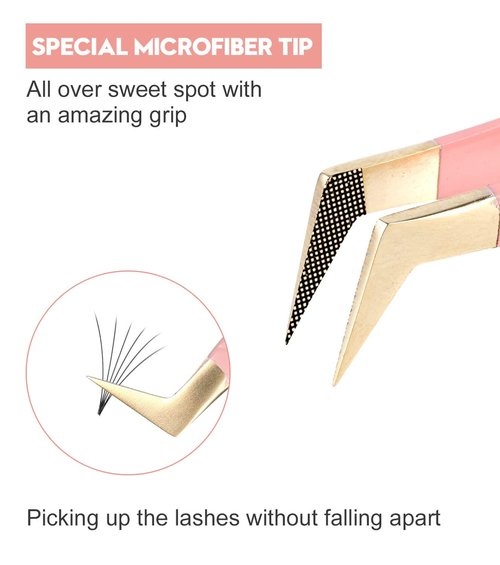 Ms.Queen Lash Tweezers for Eyelash Extensions,Precision 3Pcs Fiber Tip Grip 90 Degree L-Shaped Boot Volume Dolphin Isolation Eyelash Tweezers Set