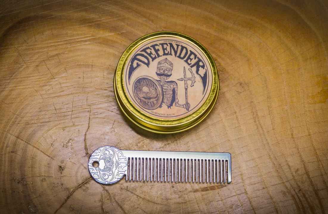 Defender Mustache Balm 2oz and Platinum Comb Set | Mens Grooming Set for Mustaches