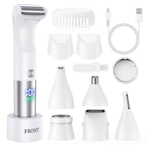 Bikini Trimmer for Women - 6 in 1 Electric Razors for Women, Cordless Rechargeable Electric Shaver, IPX7 Waterproof Wet Dry Lady Body Hair Remover for Face Nose Eyebrow Arm Leg Pubic Armpit