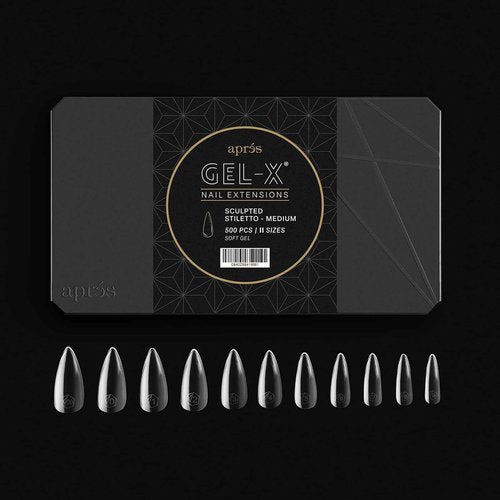 Apres Gel-X® Sculpted Stiletto Medium Tip Box | 500pc Gel-X Tips, 11 Sizes 00-9, Premium Quality