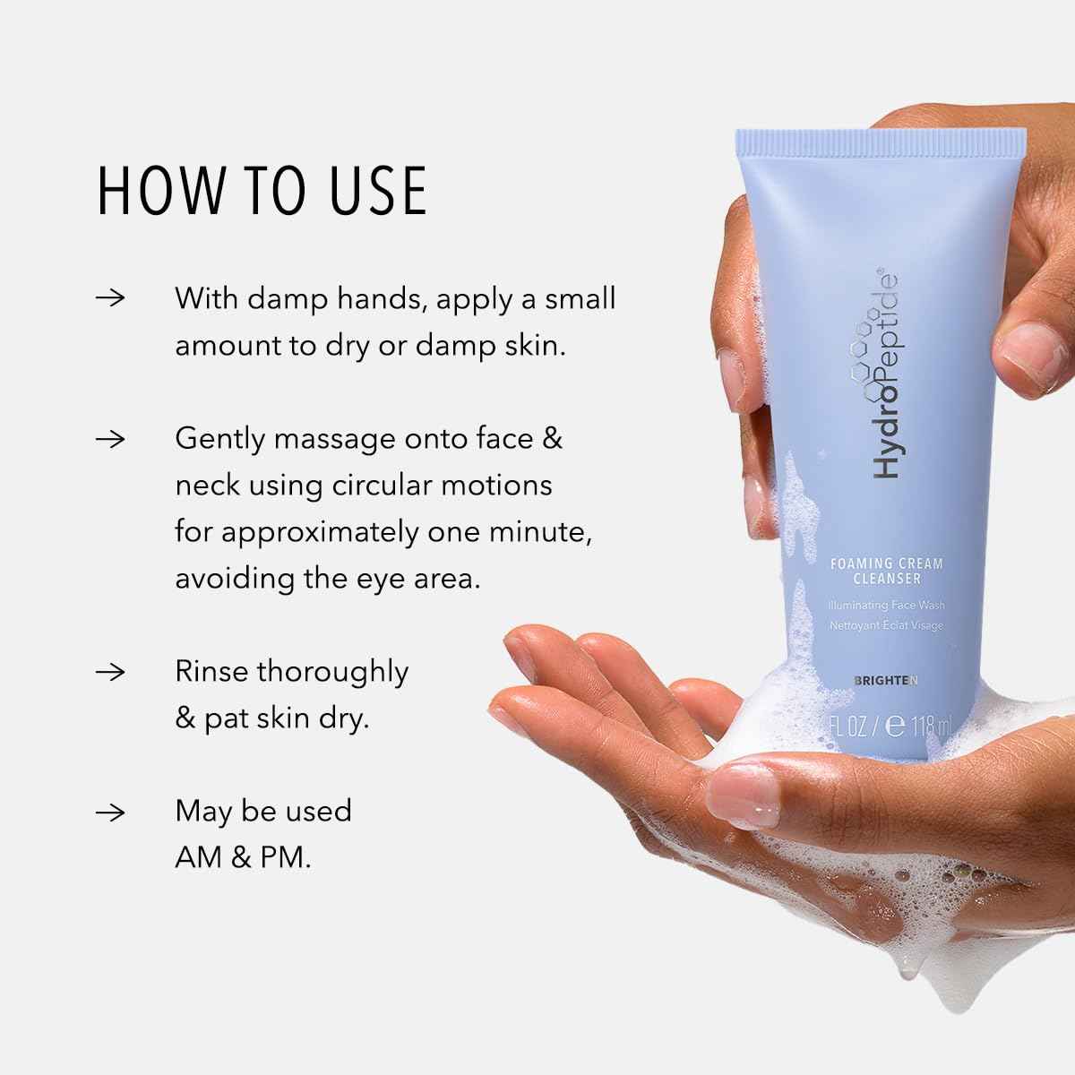 HydroPeptide Foaming Cream Cleanser, Illuminating Fortifying Peptide Face Wash, 4.7 ounce