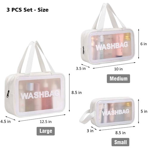 DAPOWER Travel Toiletry Bag for Women and Men, Matte Translucent Shower Bag with Handy Handle, Makeup Cosmetic Organizer Bag for Travel Toiletries Accessories (White)