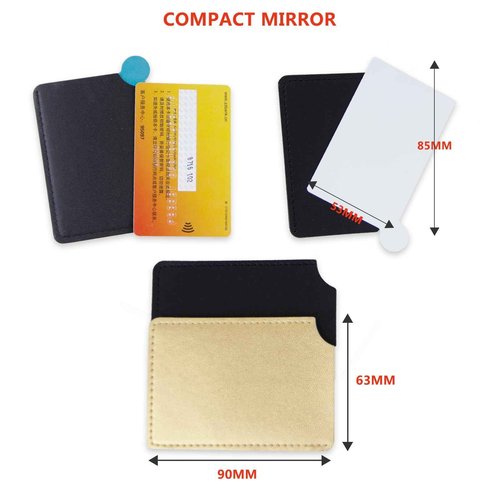 Abvsdu 2 Pcs Pocket Mirror, Stainless Steel Makeup Mirrors Credit Card Mirrors Small Compact Purse Mirror Rectangular Handheld Travel Makeup Mirrors with Leather Case Holder for Women Men (Black)