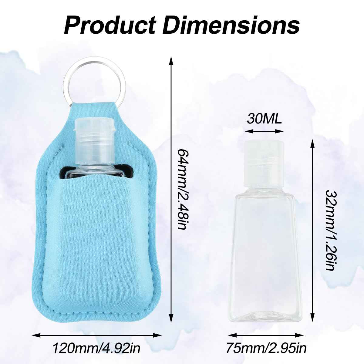 IBEQUEM 83Pcs Hand Sanitizer Holder Set, 40 Pcs Hand Sanitizer Holder Keychains & 40 Reusable Flip Cap Travel Bottles (30ml/1oz), 3 Funnels, For Travel, Vacation, Camping, Picnic, Party, Home, Office