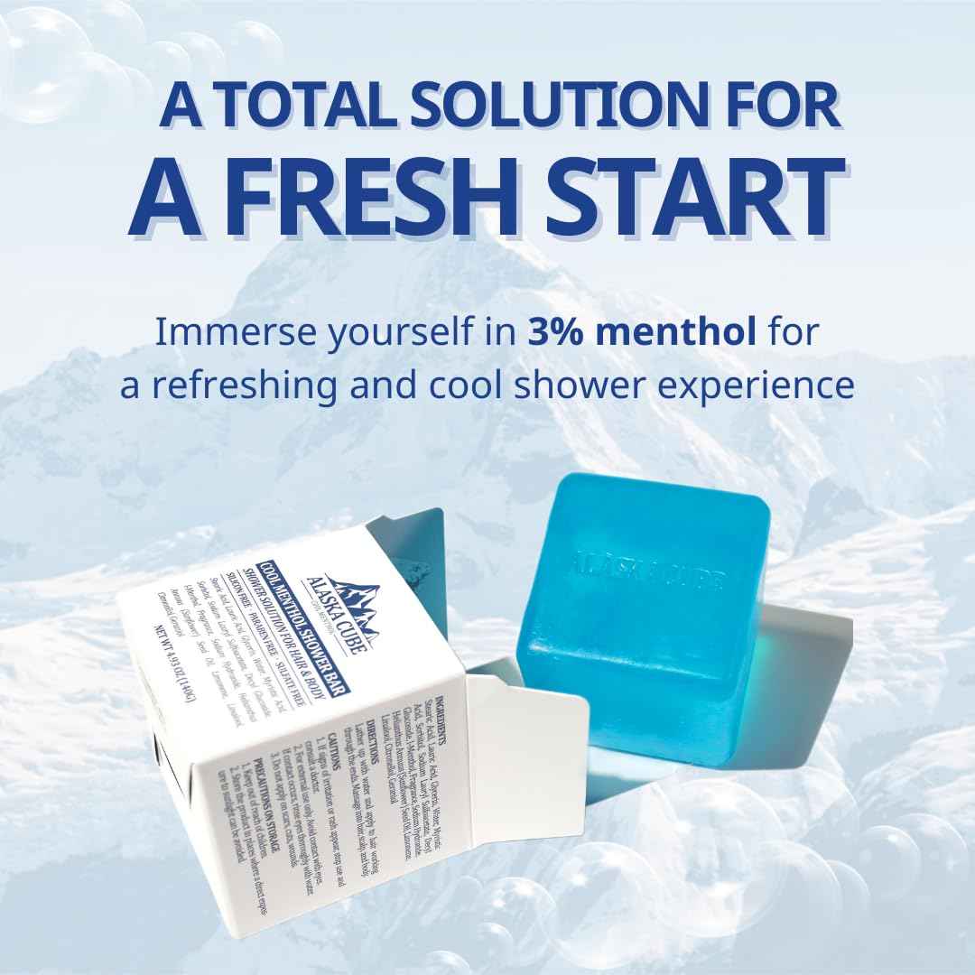 Alaskacube Shower Bar Body Bath Soap (Set of 2) Cleanser Cooling Refreshing Effect Rich Foam Body Wash Shampoo Deodorant for Face and Body Menthol Mint Sandalwood Woody for men and women