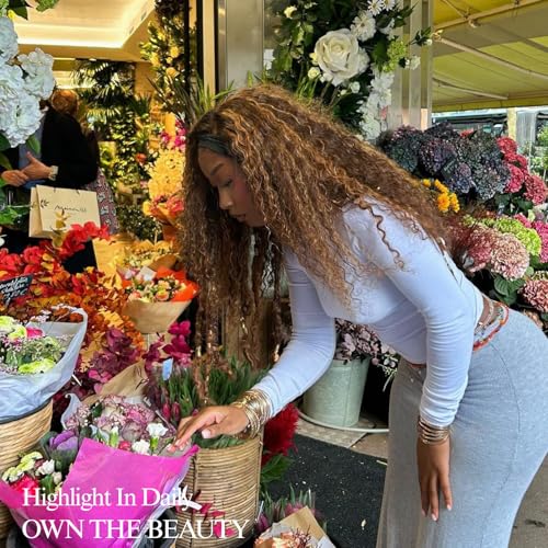 ALHER Long Deep Part 2x6 Closure Water Wave Honey Blonde Highlight, Ombre Brown and Blond Wet and Wavy 2x6 Kim K Lace Closure Pre Plucked With Baby Hair, #P4/27 Color Real Human Hair Closure 12 Inch