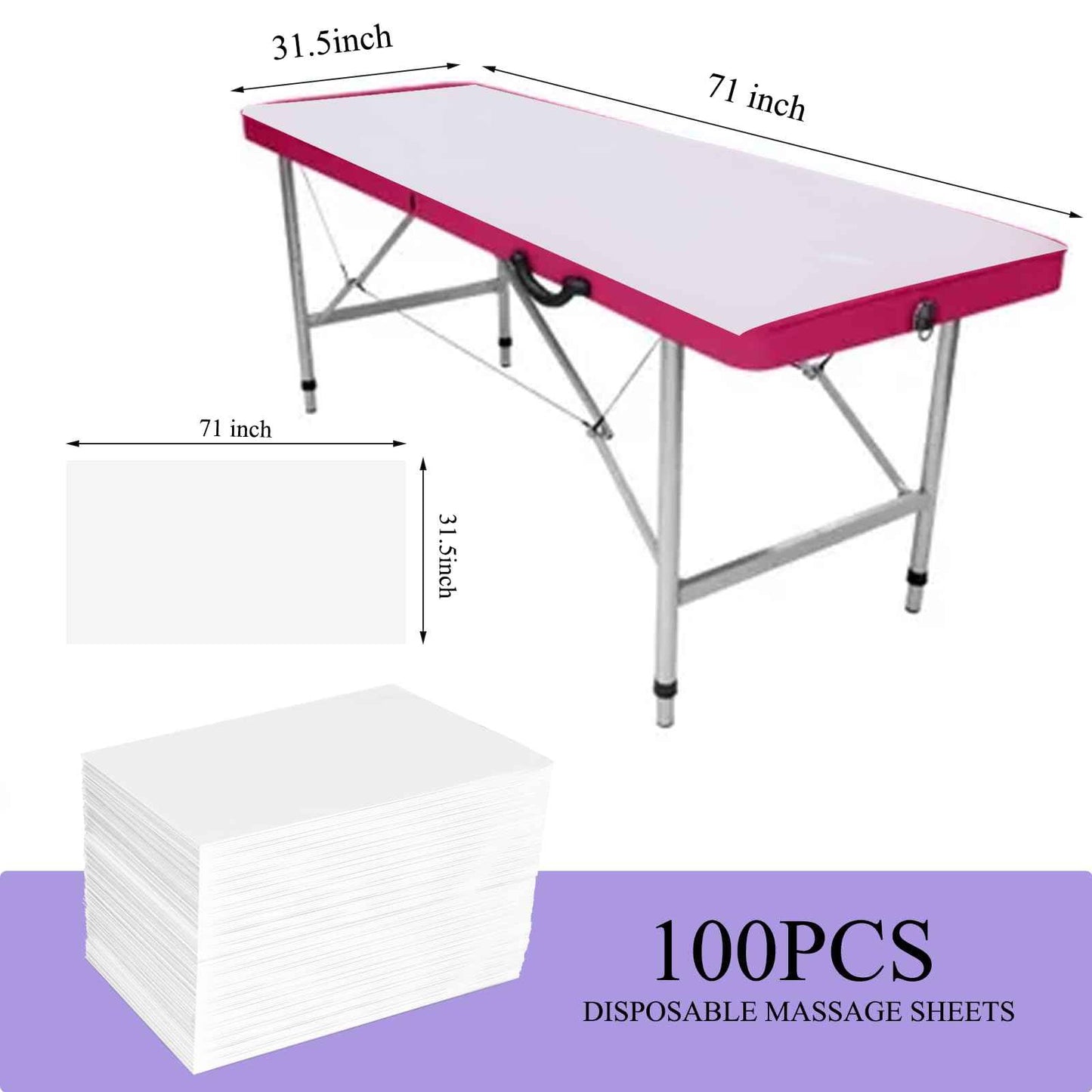 100PCS Disposable Bed Sheets 31.5" x 71", Non-Woven Fabric Massage Table and Spa Bed Covers, Breathable and Durable for Ultimate Hygiene and Comfort in Massage, Tattoo, and Spa Treatments (White)
