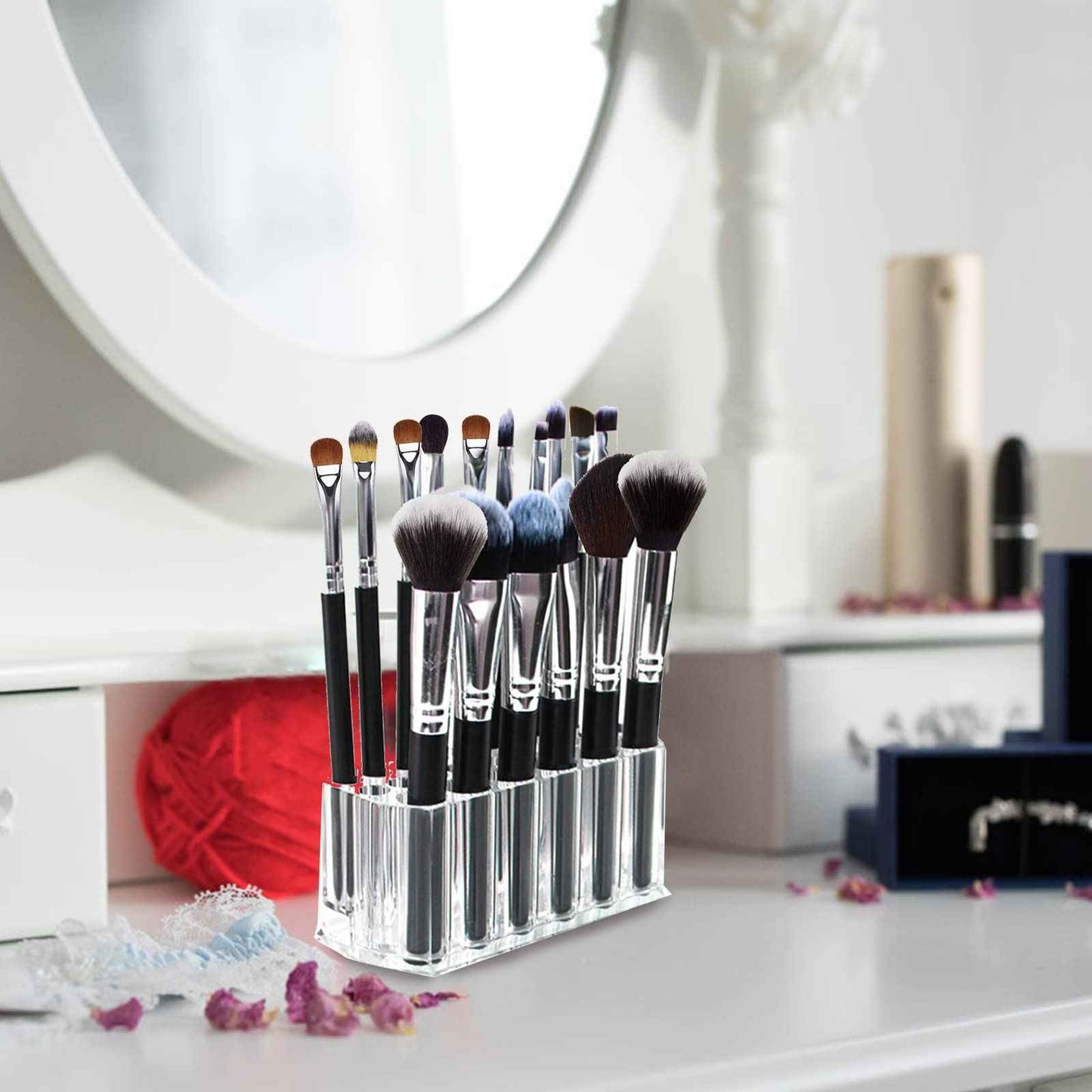 Foraineam 3 Pack Acrylic Eyeliner Lip Liner Holder Organizer, 26 Slots Makeup Brush Pencil Organization Container, Clear Cosmetic Storage Display Holder