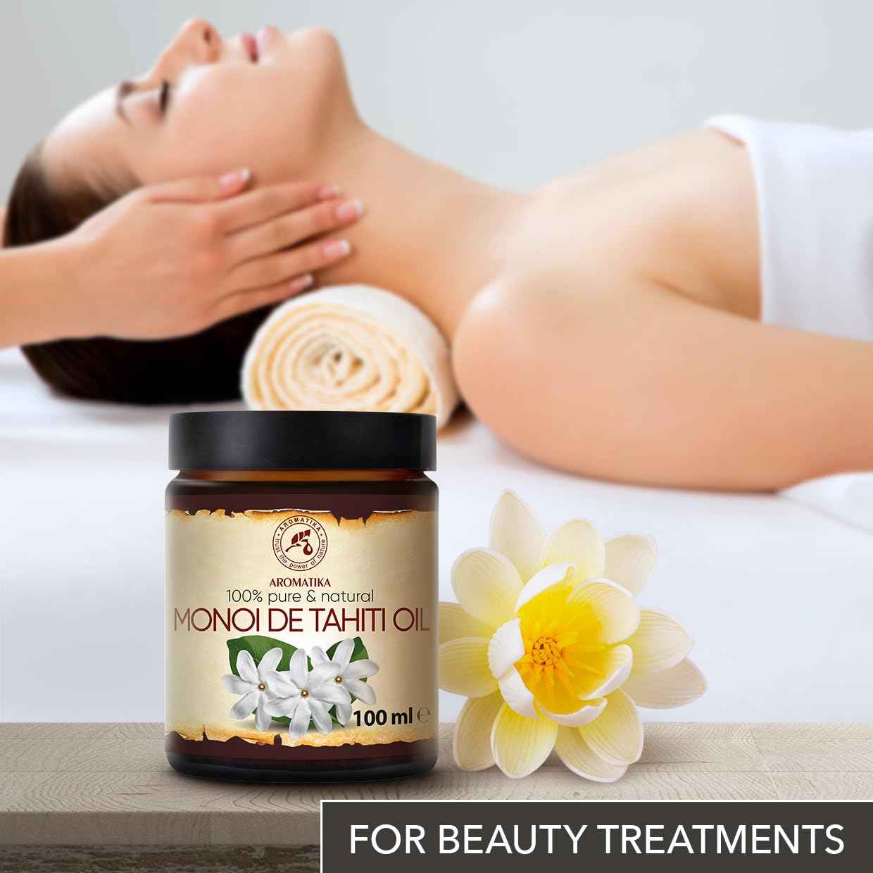 Monoi de Tahiti Carrier Oil 3.4 Fl Oz - Pure Cold Pressed Monoi Base Oil - Cocos Nucifera - Gardenia Tahitensis - Unrefined Carrier Oil for Essential Oils - Face & Body Care - Massage (Pack of 2)