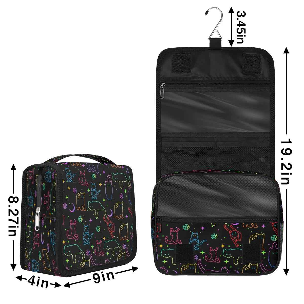 lakefvgk Black Cats Hanging Toiletry Bag, Spacious Travel Toiletry Bag for Women Men, Cosmetic Bags for Women, Travel Makeup Bag Suitable for Business, Camping, and Fitness