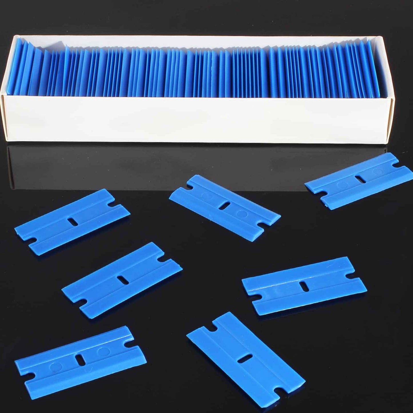 Zorveiio 200 Pcs Plastic Razor Blades Plastic Scraper Blades Double Edge Razor Blade for Removing Labels Stickers Gasket Decals on Glass Car Window - Blue