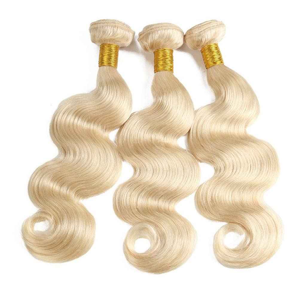 613 Body Wave Bundle Honey Blonde Human Hair 3 Bundles 100% Unprocessed Virgin Brazilian Double Weft Hair Extensions Blonde Color 8 10 12 Inch For Women