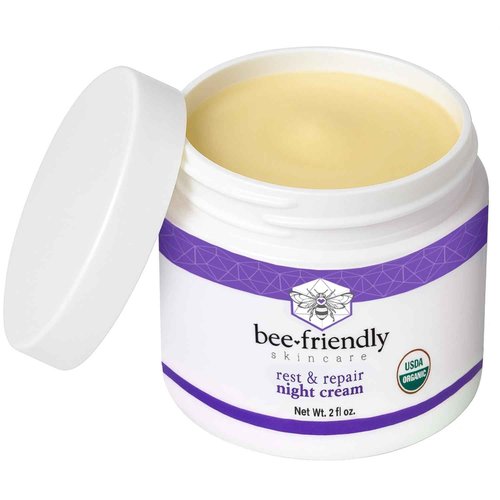 BeeFriendly Organic Night Cream, USDA Certified Organic, Deep Hydrating & Moisturizing Night Time Eye, Face, Neck & Decollete Cream for Women and Men, Anti Aging, Anti Wrinkle 2 oz