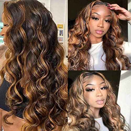 UNice Ombre Brown Highlight Body Wave Human Hair Weave 1 bundle 16 inch, Brazilian Remy Hair Dark Root Blonde Human Hair Weaves Extension Piano Color TFB30