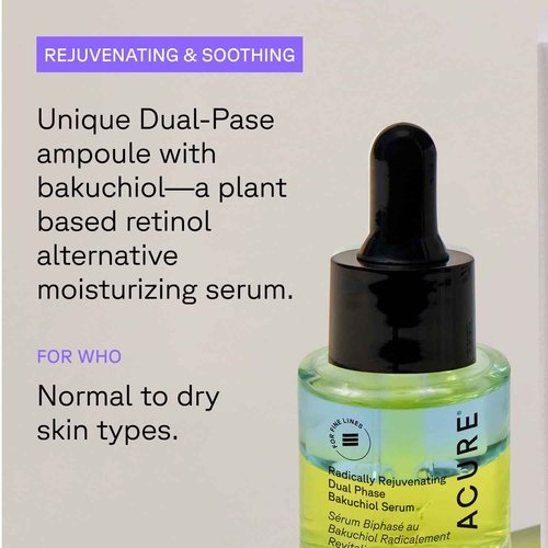 Acure Radically Rejuvenating Dual Phase Bakuchiol Serum - Bakuchiol Oil Serum for Face, Anti Aging Retinol Alternative for Wrinkles & Fine Lines, Cold Pressed Botanical Oils, 0.67 fl oz (2 Pack)