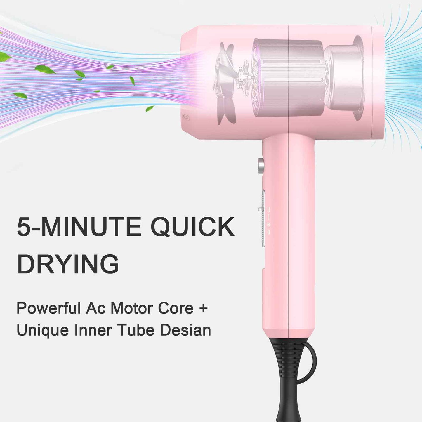 slopehill Professional Ionic Hair Dryer, Powerful 1800W Fast Drying Low Noise Blow Dryer with 2 Concentrator Nozzle 1 Diffuser Attachments for Home Salon Travel (Pink)