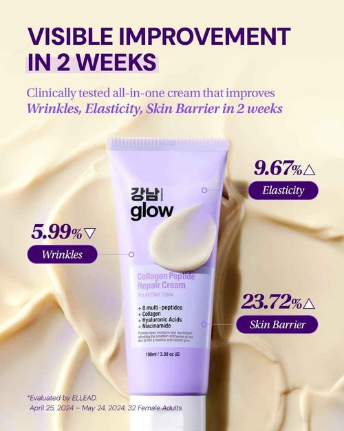 GANGNAM GLOW Collagen Peptide Repair Cream - Face Moisturizer with Collagen Peptides and Niacinamide, Day and Night Cream with Retinol, Korean Skin Care (3.38 fl.oz / 100ml)
