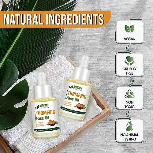 AMVital Turmeric Face Oil for Daily Use - Lightweight Facial Oil with Plant-Based Ingredients - Fast-Absorbing Formula for Smooth Looking Skin - 30ml Bottle