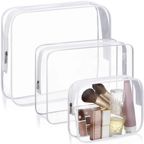 Cosblank 24 Pcs Clear Toiletry Bags Large PVC Travel Clear Makeup Bag Trip Home Storage Bag Waterproof Cosmetic Bag with Zipper for Women and Men, 3 Different Size