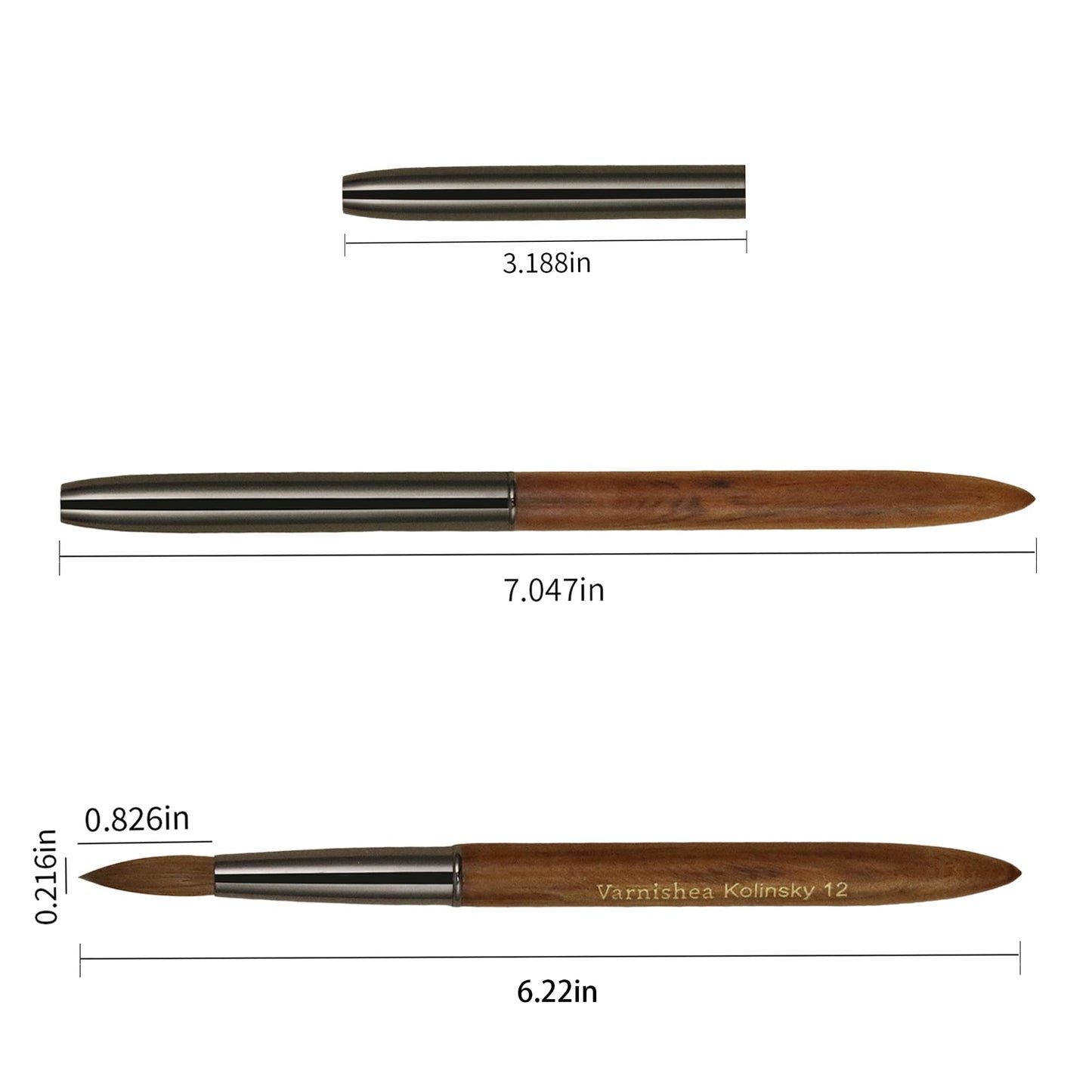 varnishea Pure Kolinsky Hair Acrylic Nail Brush Sandalwood Handle Professional Manicure Brushes for Powder Nail Acrylic Application - Salon & DIY Nail Art Essentials - Size 12, 1.0 Count